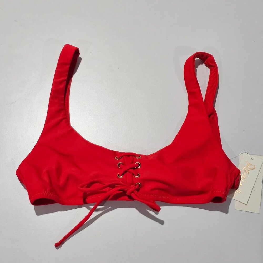 Raisins Lace up Bra Bikini Top  Bermuda Solids Poppy Red - Picture 4 of 8